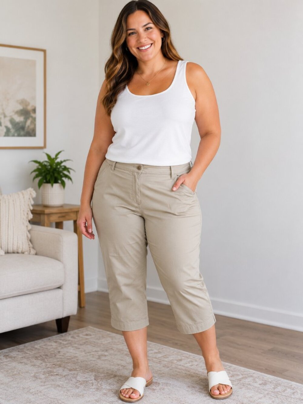 Tommy Bahama Women's Khaki Capri Pants Size 14 Cropped Chino Casual Stretch